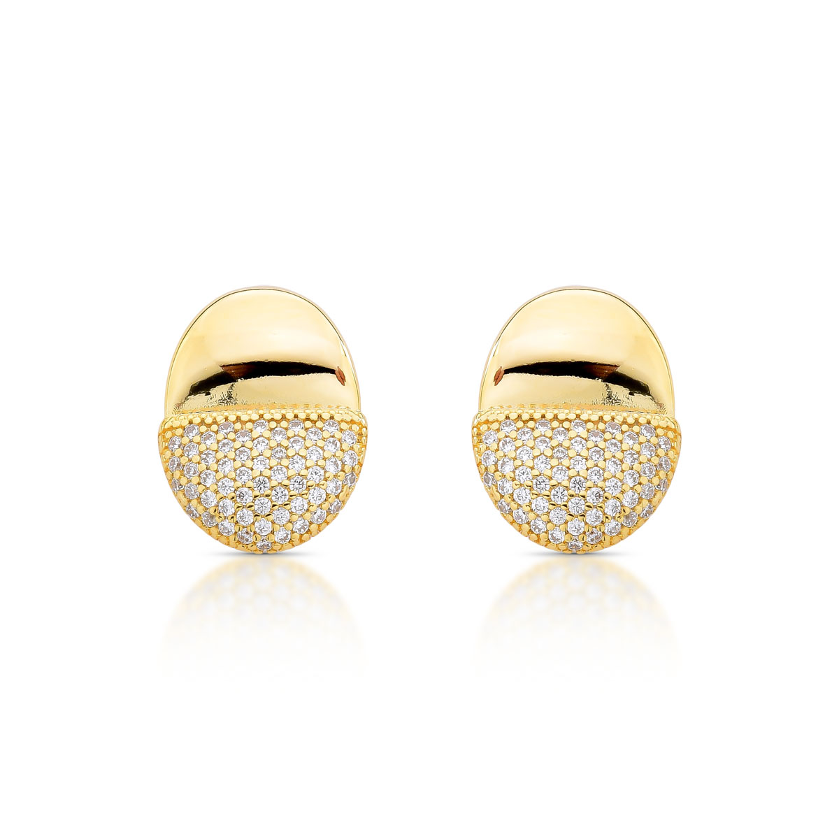 Brinco Meia Bola com Zircônias Banhado a Ouro 18K - Imagem 2