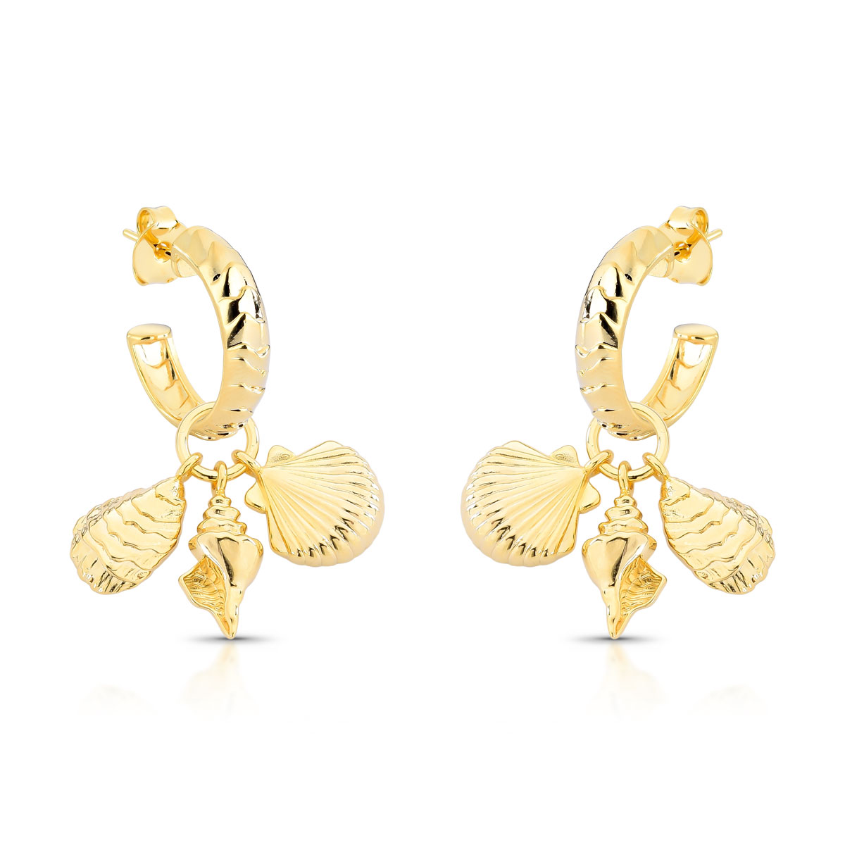 Brinco Argola Dourada com Pingentes de Conchas Banhado a Ouro 18K - Imagem 2