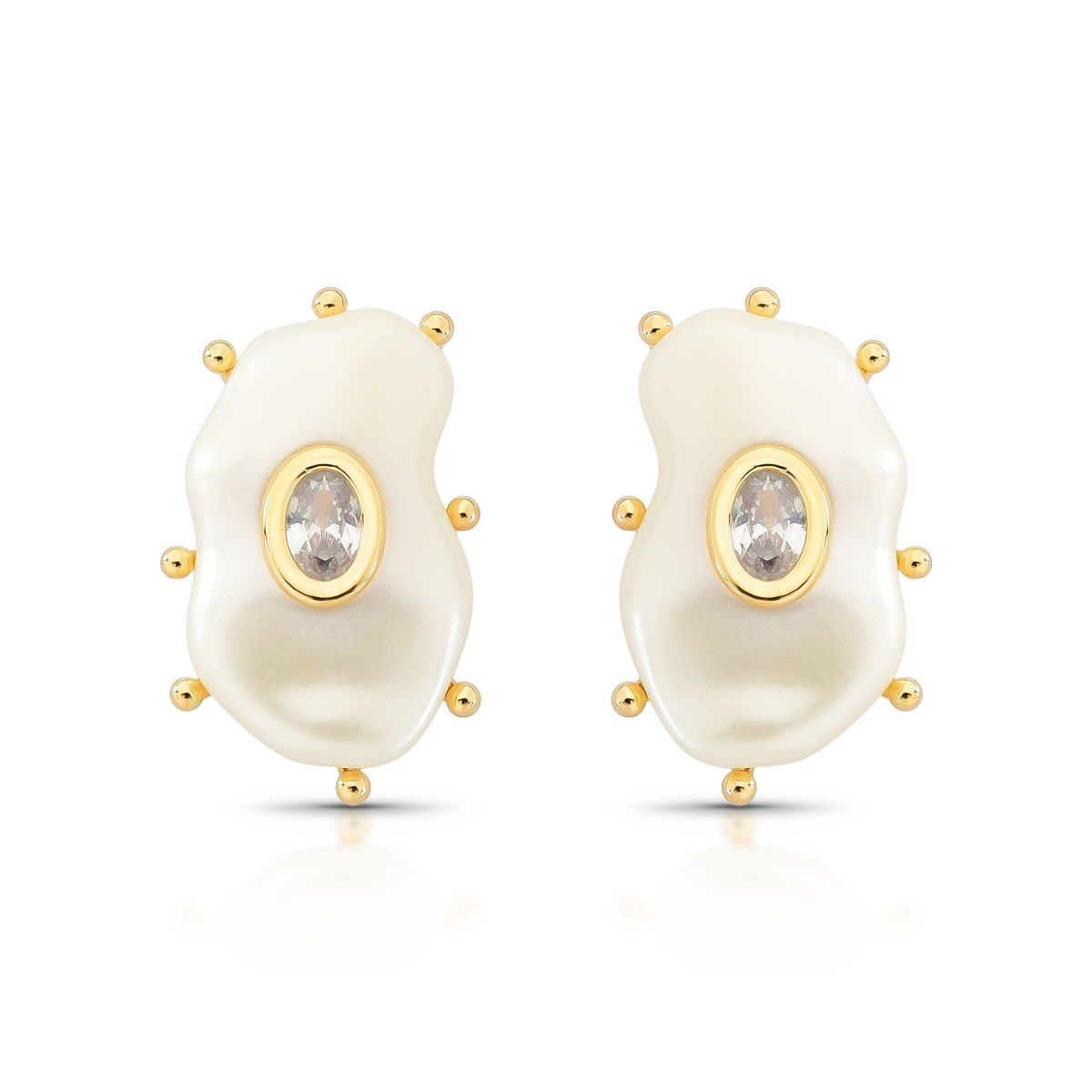 Brinco Flor Perolada com Zircônia Banhado a Ouro 18K - Imagem 2