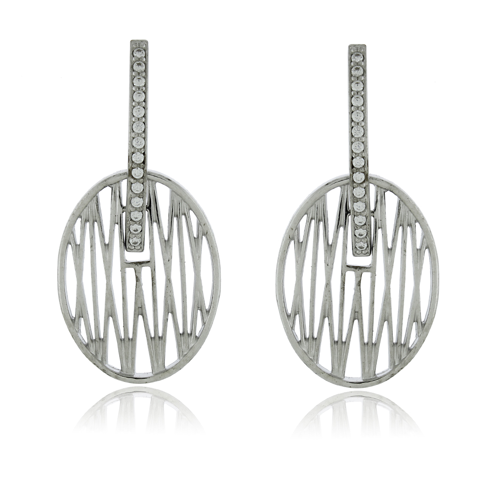 Brinco Oval Vazado com Zircônias e Banho de Ródio Branco - Imagem 2