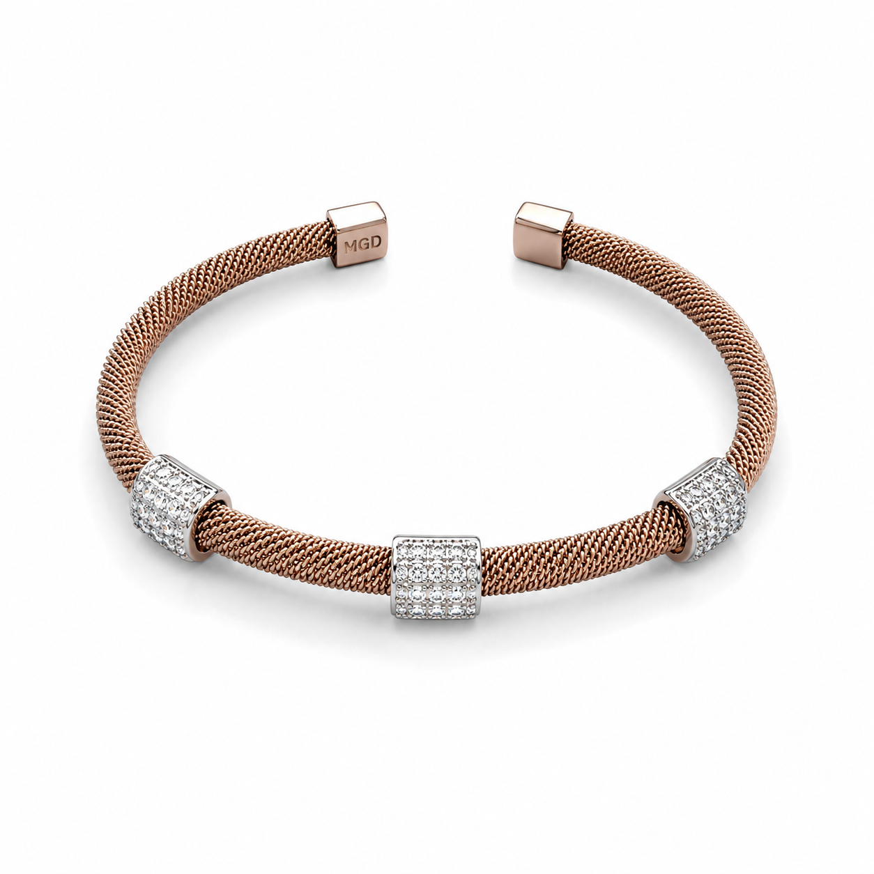 Pulseira Cabo Náutico Rosé com Zircônias em Aço Inox