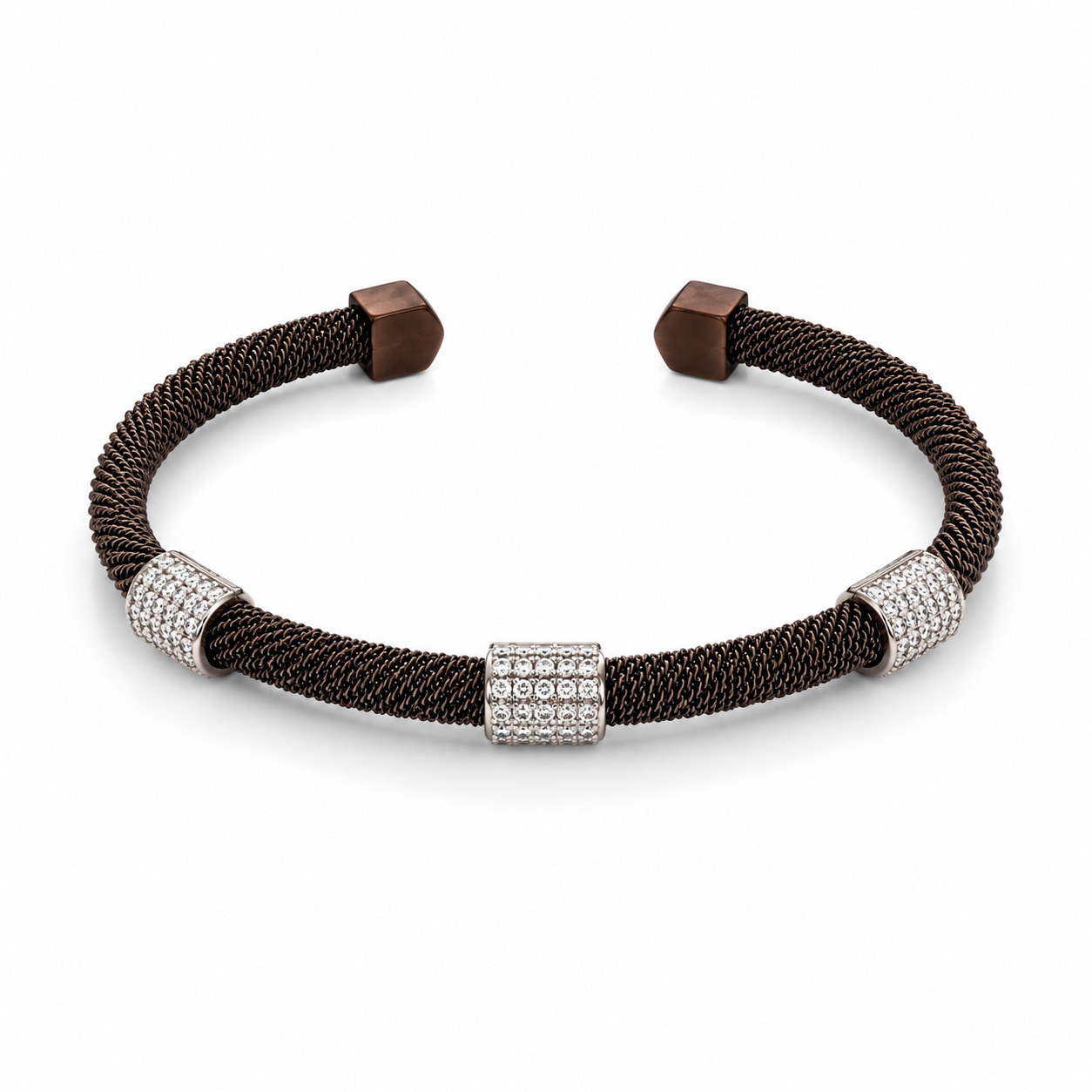Pulseira Cabo Náutico Marrom com Zircônias em Aço Inox
