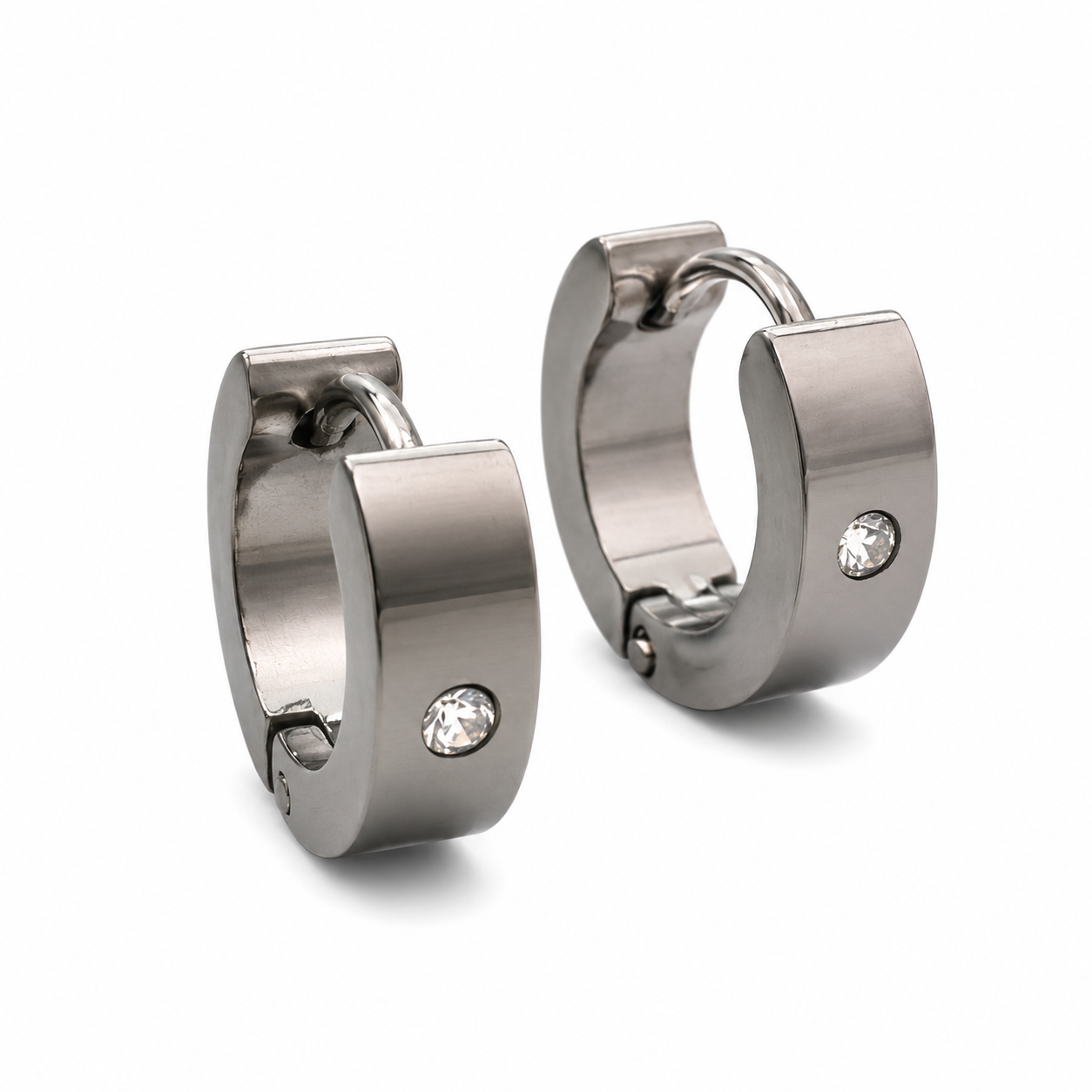Argola Média Retangular em Aço Inox com Zircônia
