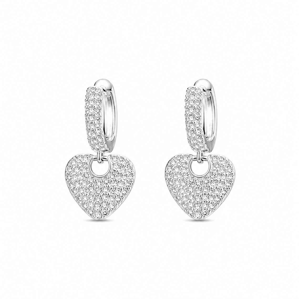 Brinco Argola com Pingente de Coração em Prata 925 com Zircônias 1,5cm - Imagem 2