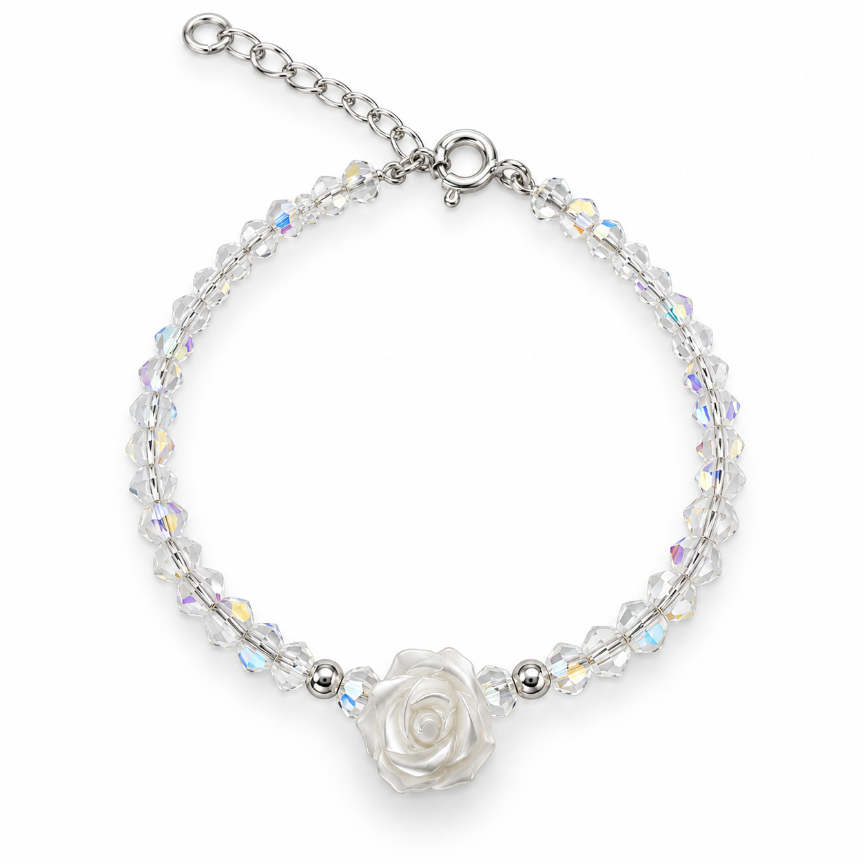 Pulseira com Cristais e Rosa Perolada Infantil