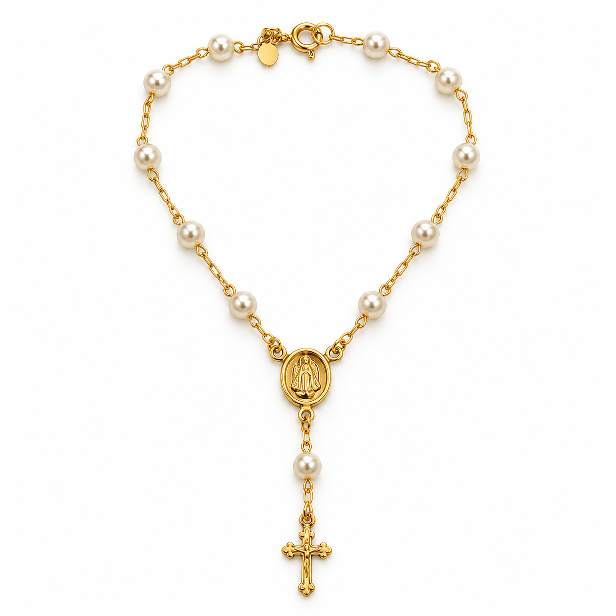 Pulseira Terço com Pérolas e Nossa Senhora - Imagem 2